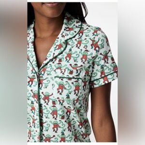 Roller Rabbit Festive Holiday Monkey Polo Pajama Shirt Short Sleeve Medium